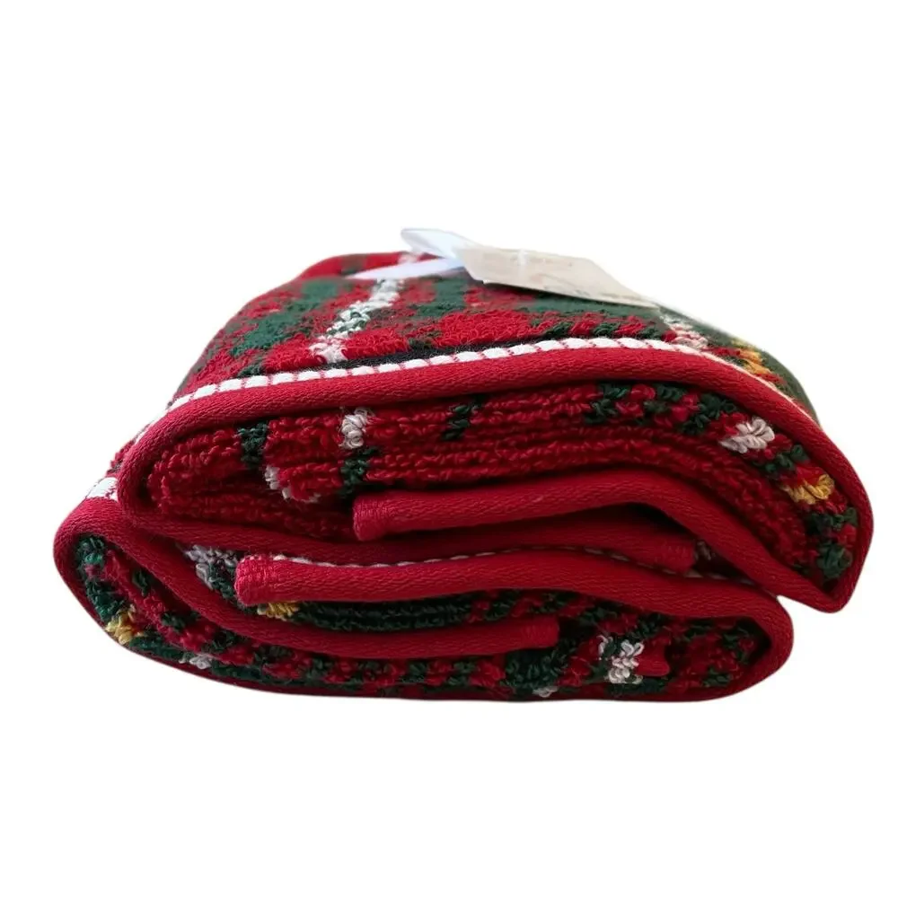 2 Caro Home Holiday Plaid Cotton Hand Towels Christmas Red Green Tartan NEW